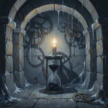营造绝望来临前的喘息感，寒冷、压抑、游戏配乐风格，慢速、低沉、带有不安的情绪，钟表滴答声融入背景，时间流逝的紧迫感